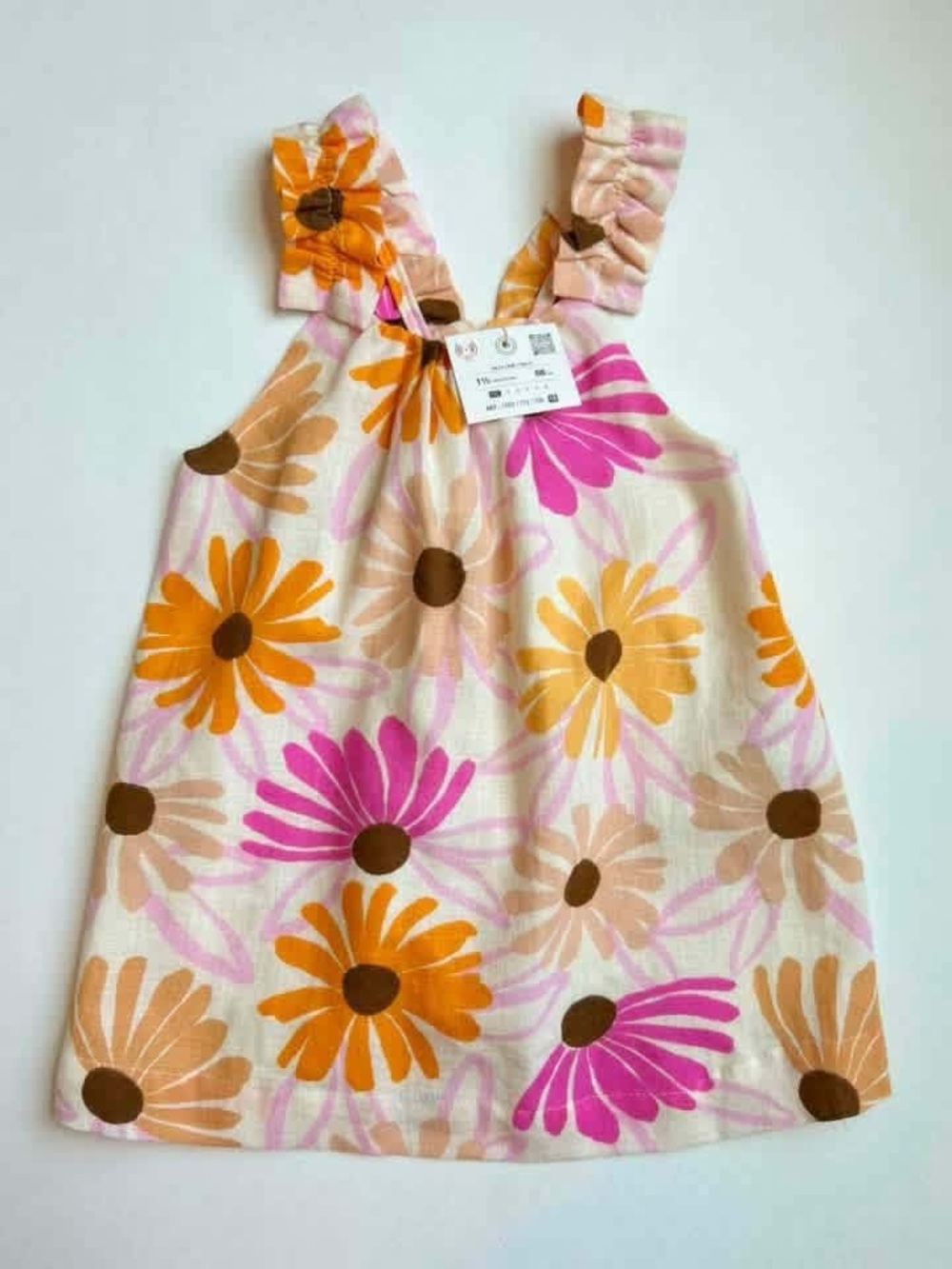 Zara Girls White Dress with Pink, Orange and Brown Floral Print